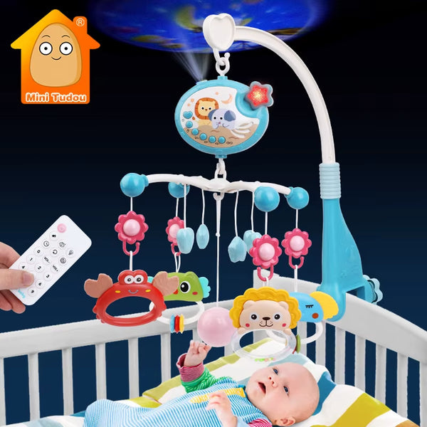 Baby Crib Mobile Rattle Toy for 0-12 Months Infant Rotating Musical Projector Night Light Bed Bell Educational for Newborn Gift