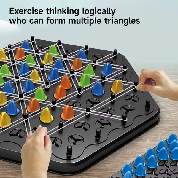 New Geometry Chain Chess Puzzle Triangle Chess Desktop Game Chessboard Pair Battle Chess with Rubber Bands Fun Family Game Gifts