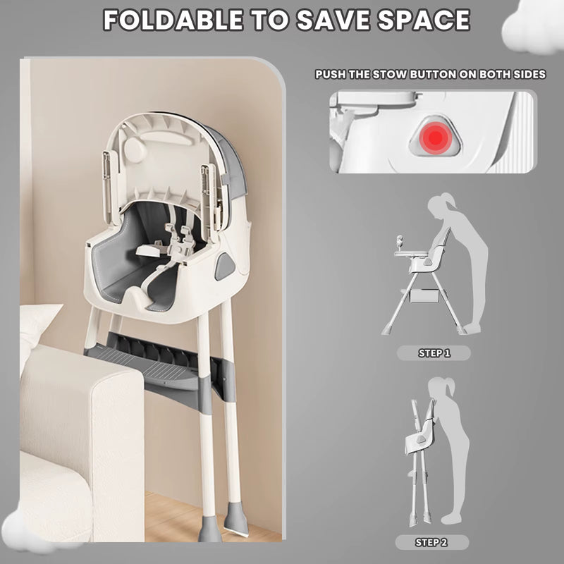 UBRAVOO Foldable Baby High Chair 6 Months Plus, with Large Antislip Pad & Toyrack, Easy to Clean Feeding , E500